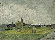 Theo van Doesburg Landschap met hooikar, kerktorens en molen. France oil painting artist